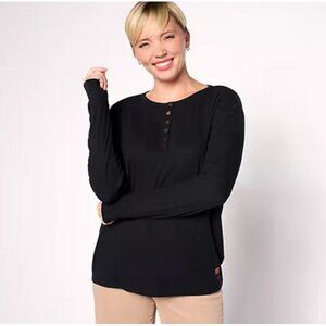 Peace Love World Confetti Rib Knit Henley Black - 1X